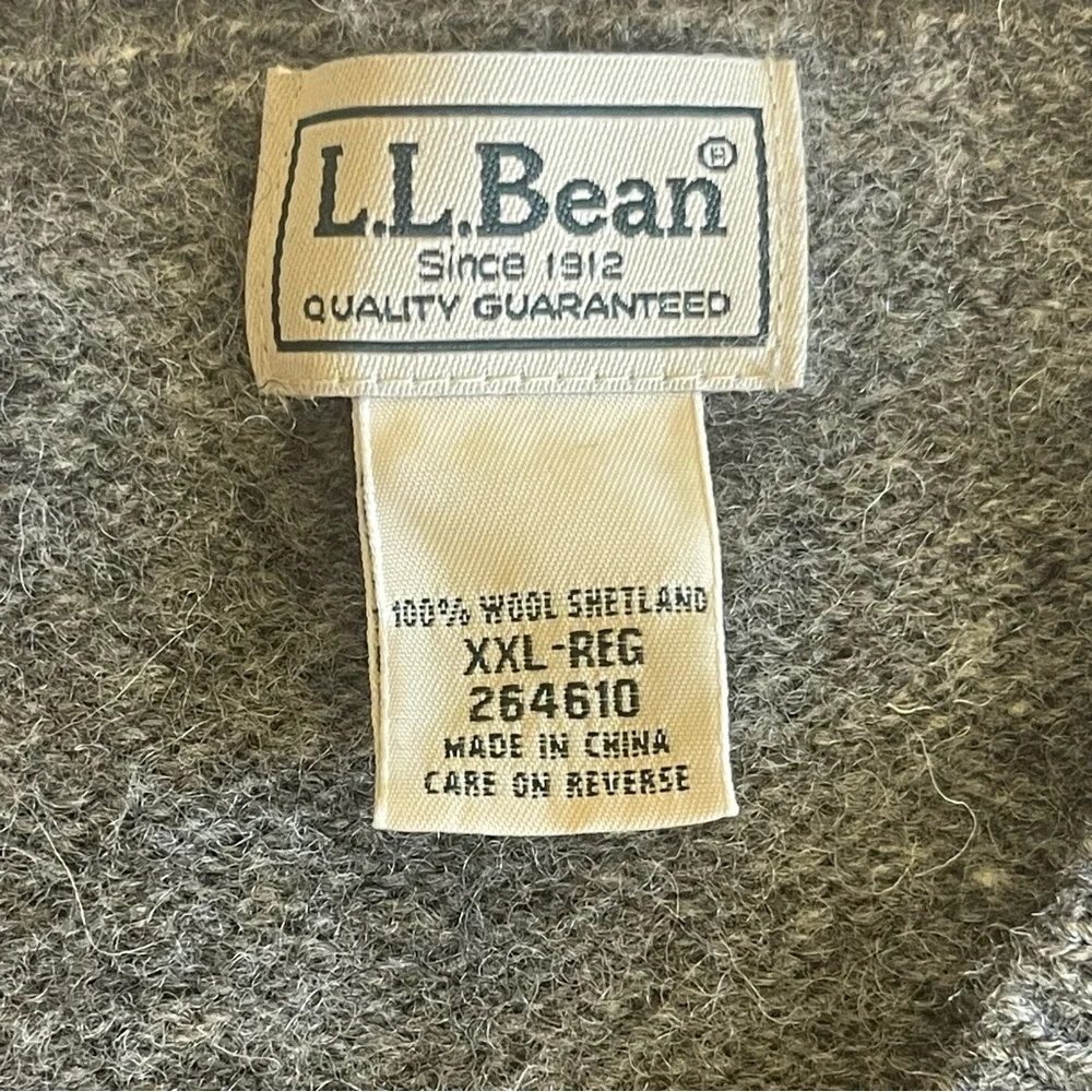 L.L.Bean XXL 100% Shetland Wool Gray V Neck Sweater Heritage Outdoors Repair